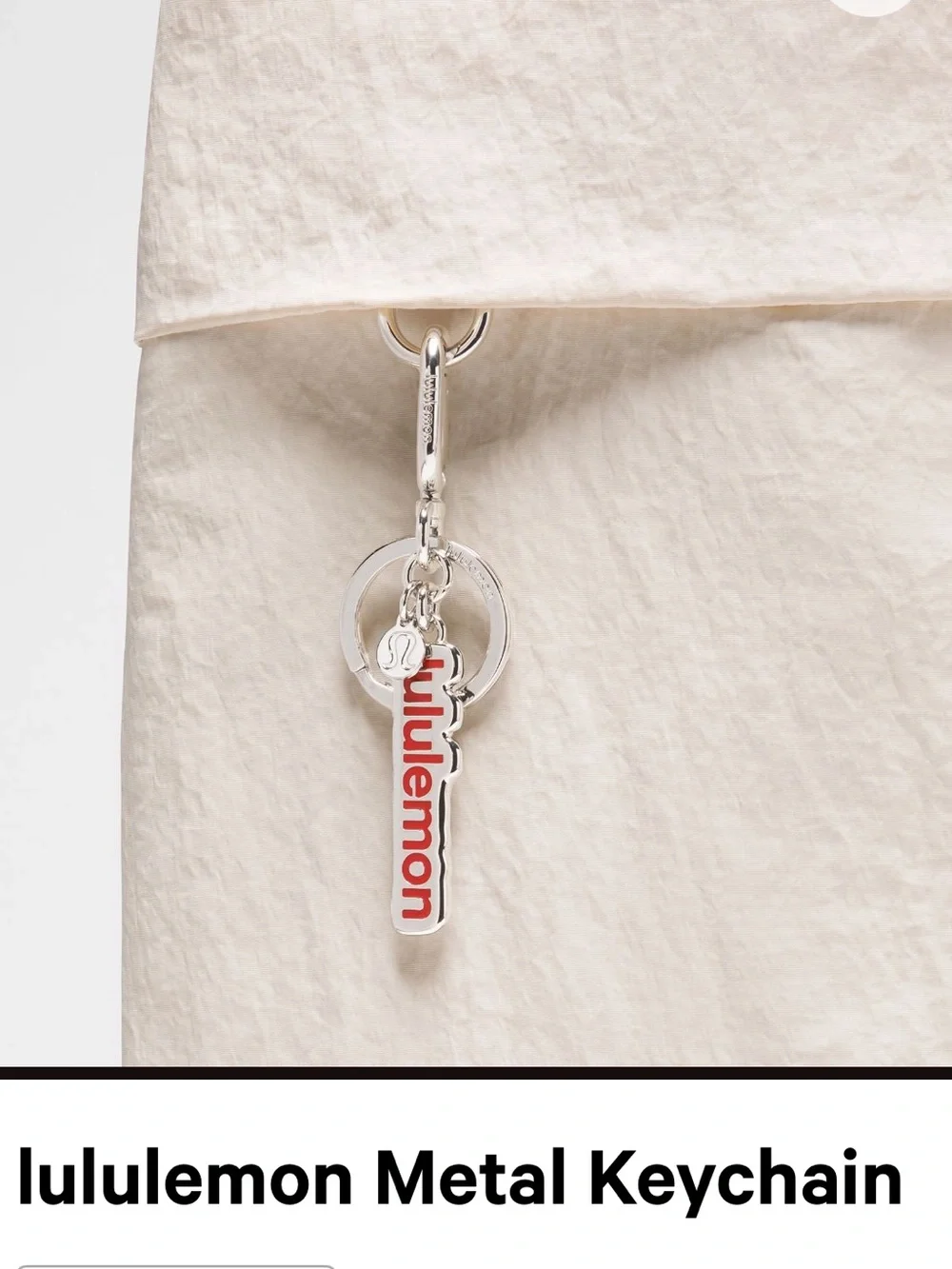 lululemon athletica Silver Keyring with Red Logo Charm NWT